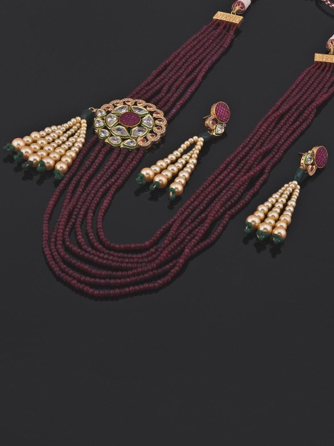

Tistabene Woman Red Beaded Traditional Kundan Meena Designer Necklace Set