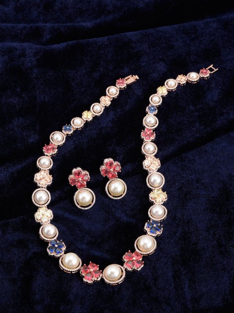 

Tistabene Multi Colored Stones & Pearl Necklace Set, Red