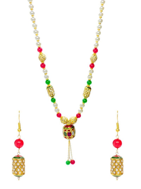 

Tistabene Red & Green Gold Plated Wire Beaded Necklace Set