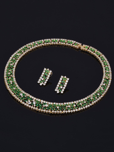 

Tistabene Gold-Plated Green Stones-Studded Contemporary Stylish Designer Jewellery Set