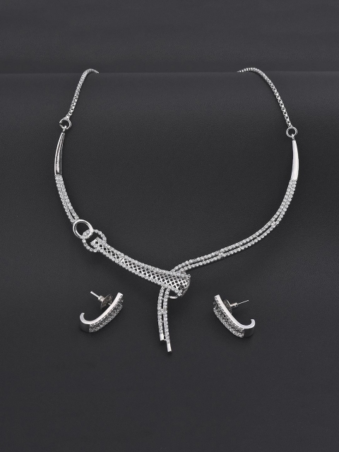 

Tistabene Rhodium-Plated White Artificial Stone Studded Jewellery Set