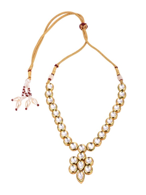 

Tistabene White & Gold-Plated Classic Single Line Kundan Meena Necklace Set