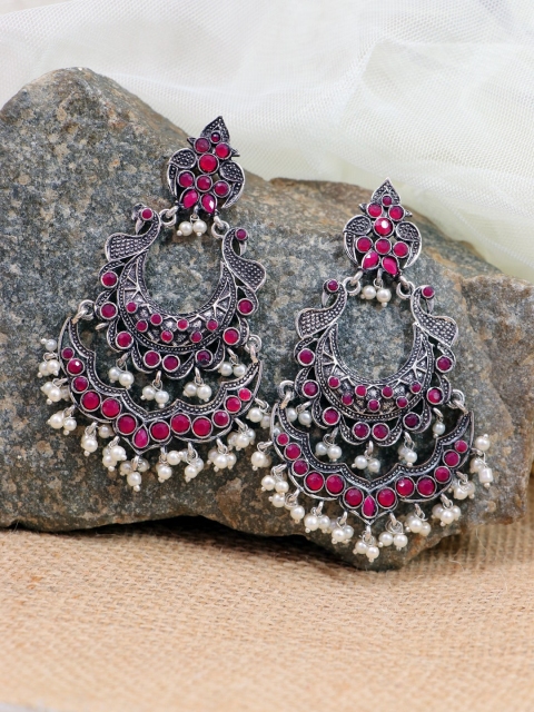 

Crunchy Fashion Pink Silver-Plated Oxidized Chandbalis Earrings