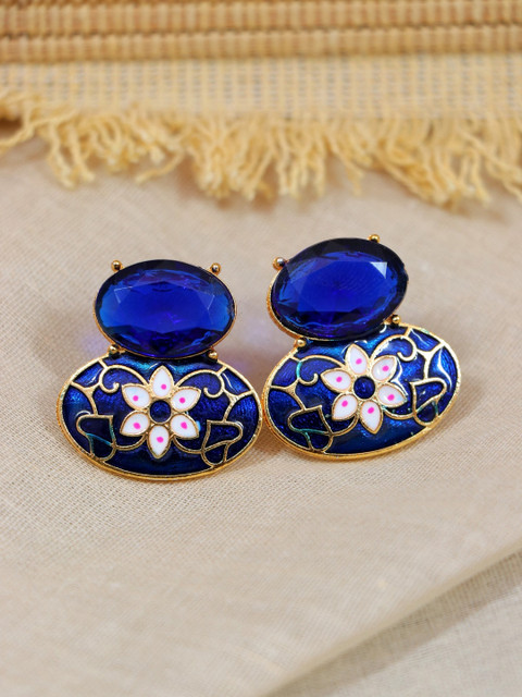 

Crunchy Fashion Blue & White Gold Plated Meenakari Oval Shaped Studs Earrings