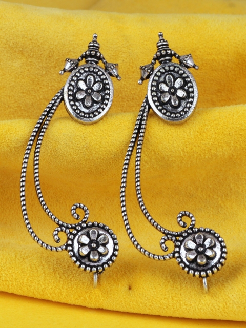

Silgo Silver-Toned Contemporary Ear Cuff Earrings