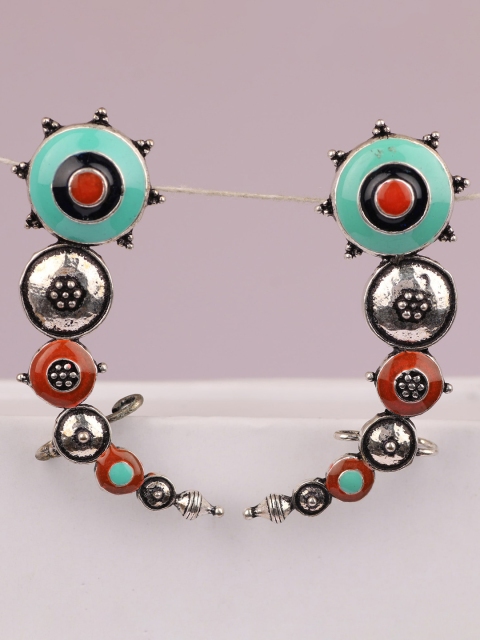 

Silgo Set of 2 Silver-Plated Contemporary Enamelled Ear Cuff Earrings