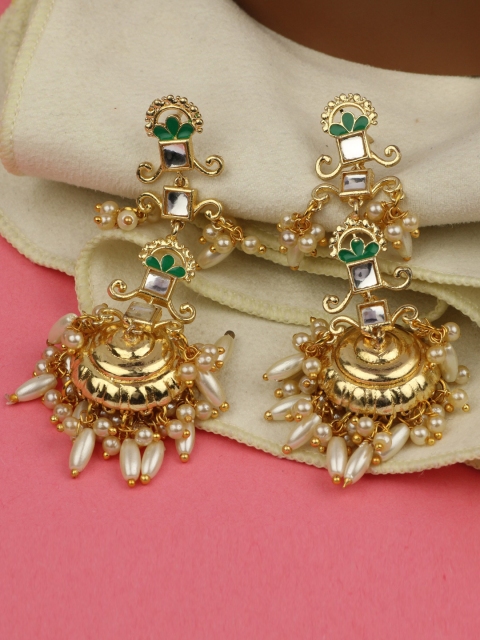 

Silgo Gold-Toned Contemporary Gold-Plated Jhumkas Earrings