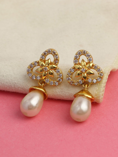 

Silgo Gold-Plated Stone Studded Pearl Drop Earrings