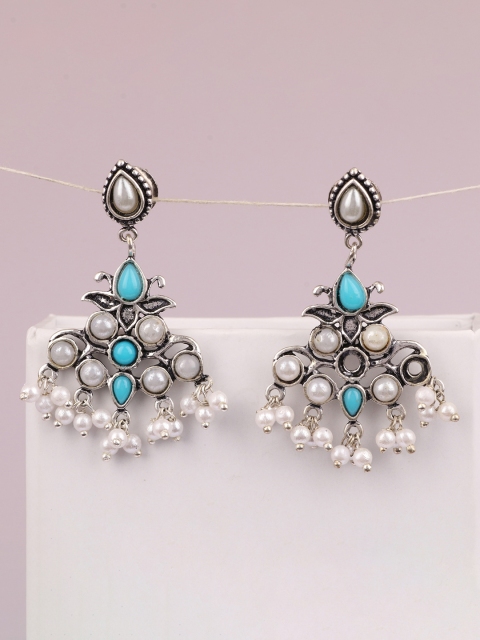 

Silgo Silver-Toned Contemporary Jhumkas Earrings