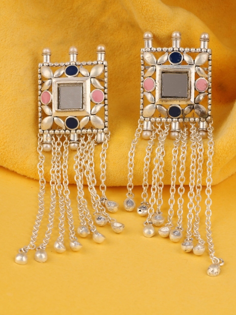 

Silgo Silver-Plated & Black Geometric Drop Earrings