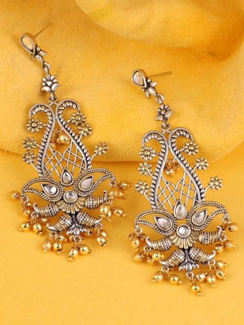 

Silgo Silver-Plated & Gold Toned Contemporary Drop Earrings