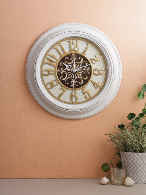 

House Of Accessories White & Gold-Toned Vintage Wall Clock