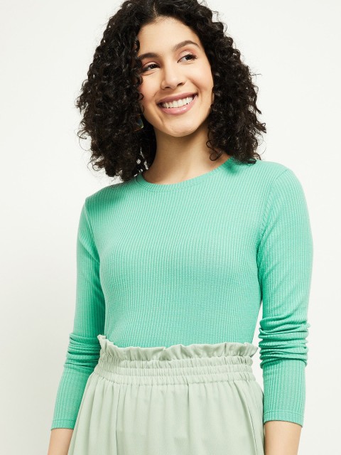 

max Women Mint Green Striped T-shirt