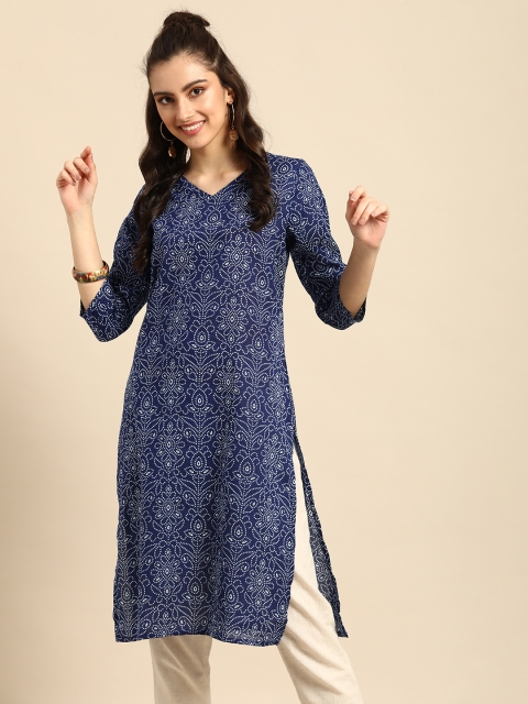

Sangria Women Blue Bandhani Printed Pure Cotton Kurta