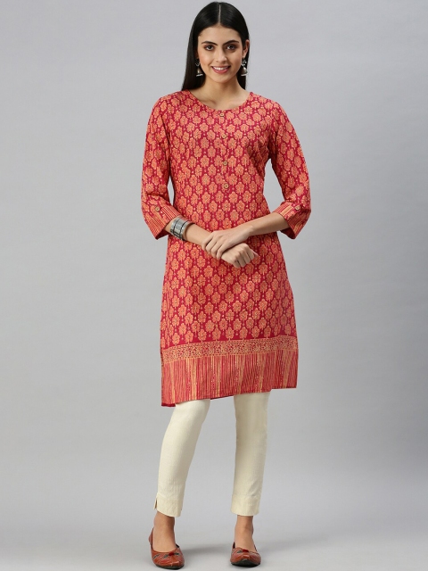 

SHOWOFF Women Pink Floral Printed Flared Sleeves Kurta
