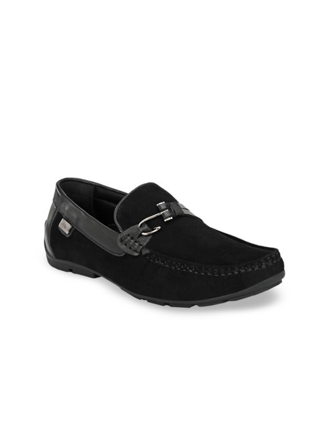 

Hitz Men Black Solid Leather Horsebit Loafers