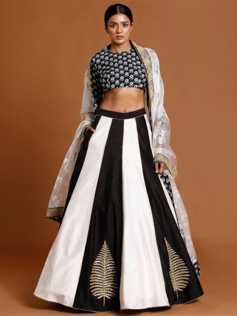 

Masaba Women Black & White Embroidered Ready to Wear Lehenga Choli & Dupatta