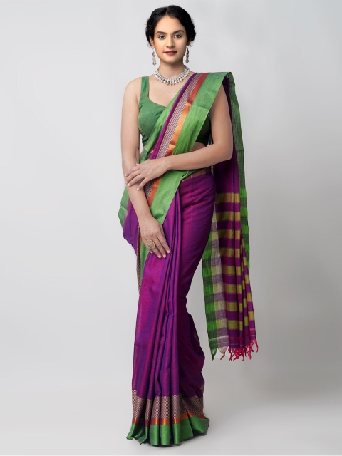 

Unnati Silks Purple & Green Zari Pure Cotton Handloom Sustainable Pavani Chettinad Saree