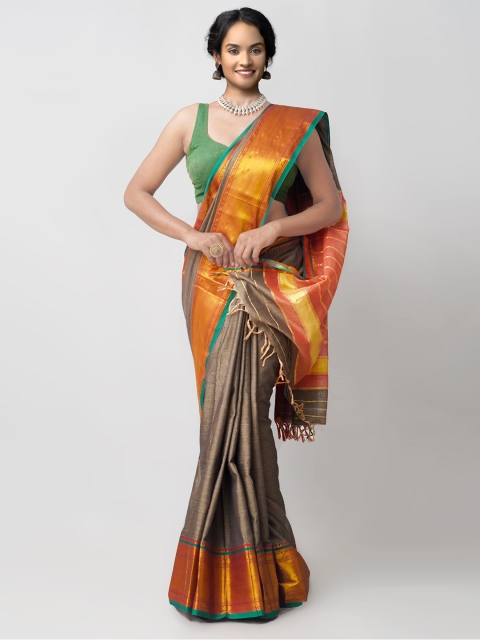 

Unnati Silks Grey Woven Design Pure Handloom Sustainable Pavani Narayanpet Cotton Saree