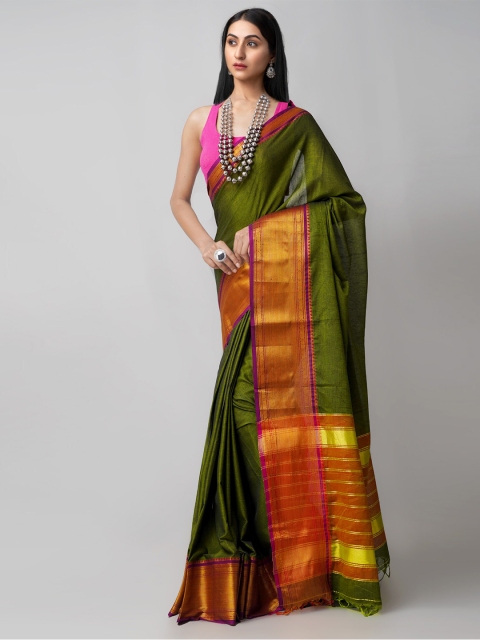 

Unnati Silks Green & Purple Woven Design Pure Cotton Narayan Peth Saree