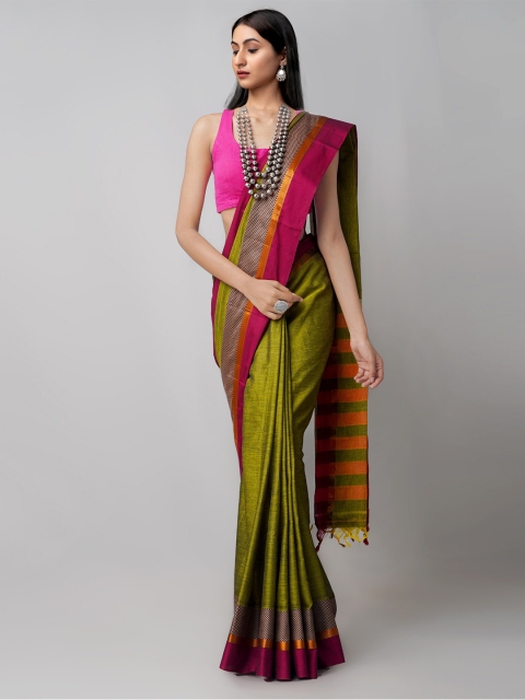 

Unnati Silks Green & Magenta Woven Design Pure Cotton Chettinad Saree