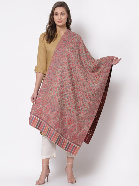 

PRACCESSORII Women Beige Ethnic Motifs Woven Design Wool Stole