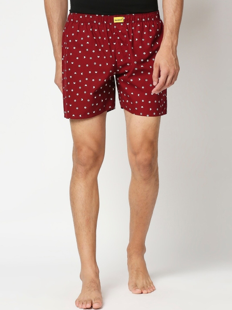 

Bewakoof Men Maroon Printed Pure Cotton Boxers