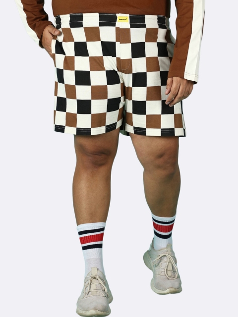 

Bewakoof Plus Men White & Brown Checked Pure Cotton Boxer