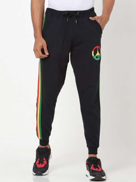 

Bewakoof Men Black & Multicoloured Printed Mid-Rise Cotton Joggers