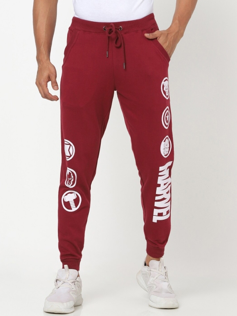 

Bewakoof Men Maroon Printed Pure Cotton Joggers