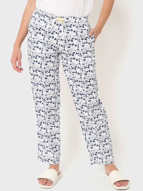 

Bewakoof Women White & Blue Floral Printed Lounge Pants