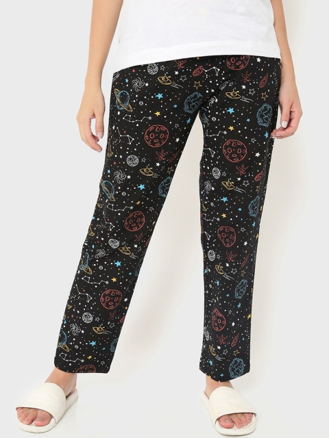 

Bewakoof Women Black Printed Pure Cotton Lounge Pants