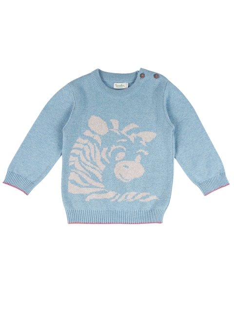 

Greendeer Unisex Kids Blue Playful Zebra Printed Cotton Pullover