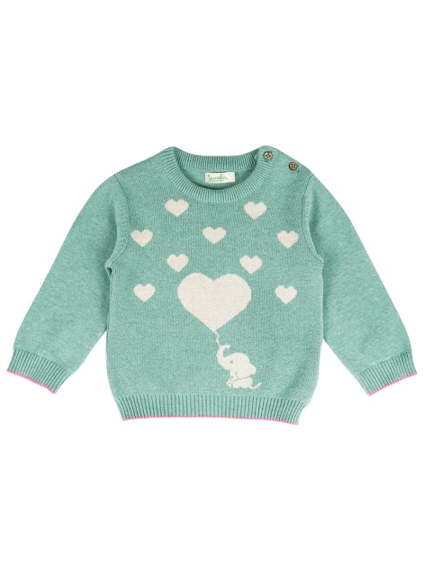 

Greendeer Unisex Kids Sea Green & White Baby Elephant Love Printed Pullover
