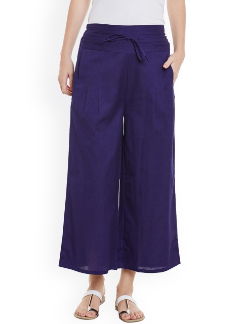 

Bitterlime Women Blue Solid Relaxed Fit Palazzo Trousers