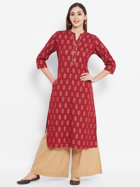 

DESI BEATS Women Maroon Ethnic Motifs Printed Pure Cotton Kurta with Palazzos