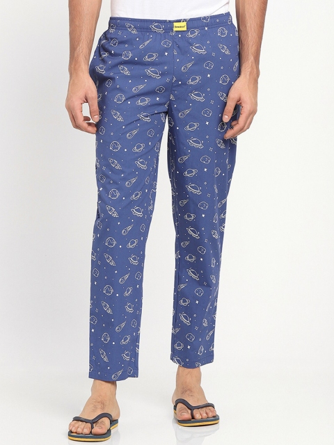 

Bewakoof Men Blue & White Printed Cotton Lounge Pants