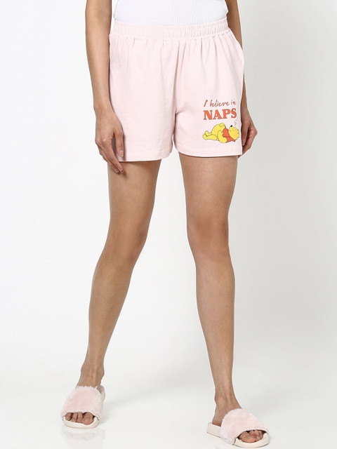 

Bewakoof Women Pink Pooh Cotton Printed Lounge Shorts