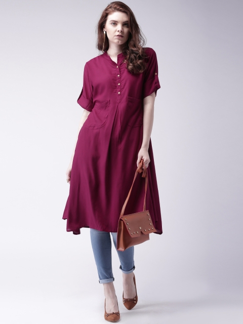 

Moda Rapido Women Magenta Solid Pathani Asymmetric Kurta