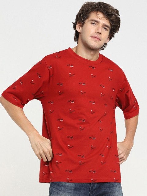 

Bewakoof Men Red Printed Pure Cotton T-shirt