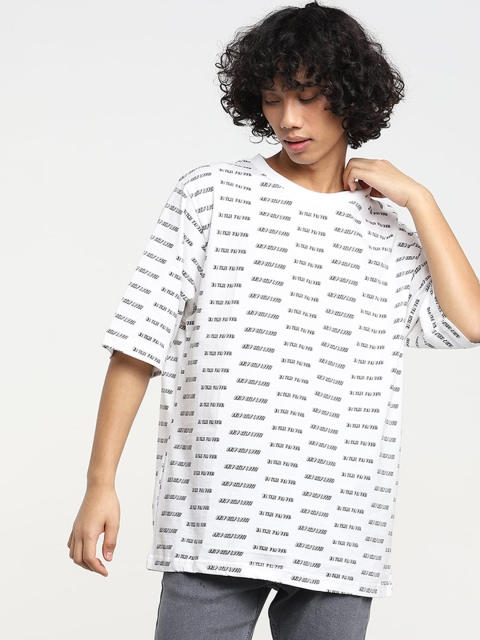 

Bewakoof Men White Typography Printed Pure Cotton Regular Fit T-shirt