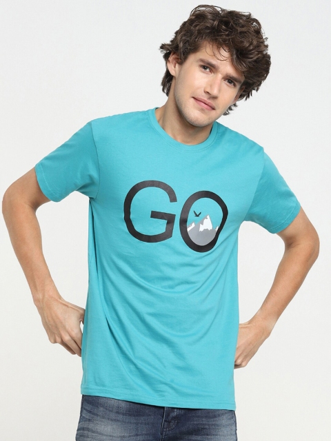 

Bewakoof Men Blue Typography Printed Pure Cotton T-shirt