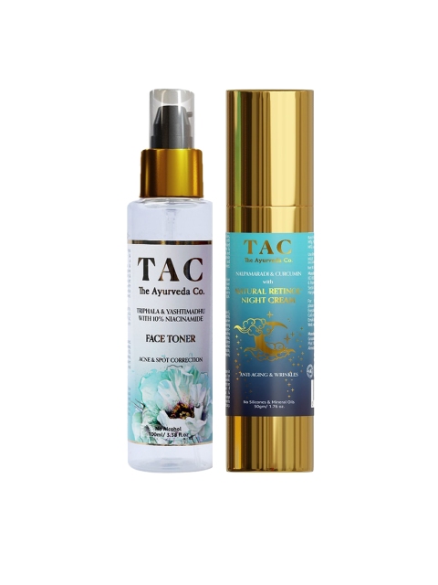 

TAC - The Ayurveda Co. Set of Natural Retinol Night Cream & Niacinamide Face Toner, White