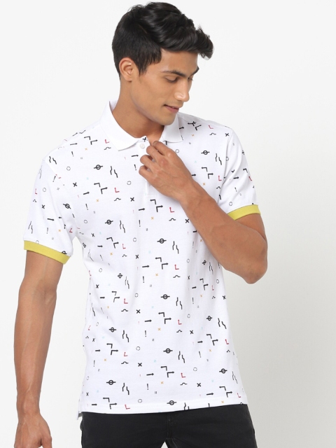 

Bewakoof Men White Printed Polo Collar Pure Cotton Loose T-shirt