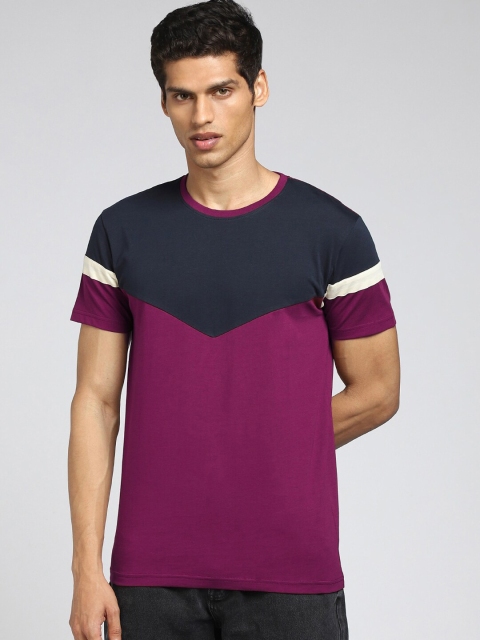 

Bewakoof Men Purple & Blue Colourblocked Pure Cotton T-shirt