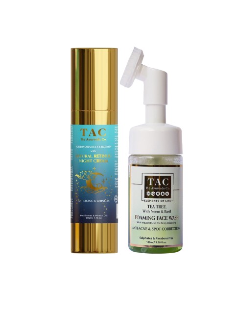 

TAC - The Ayurveda Co. Set of Natural Retinol Night Cream & Tea Tree Foaming Face Wash, White