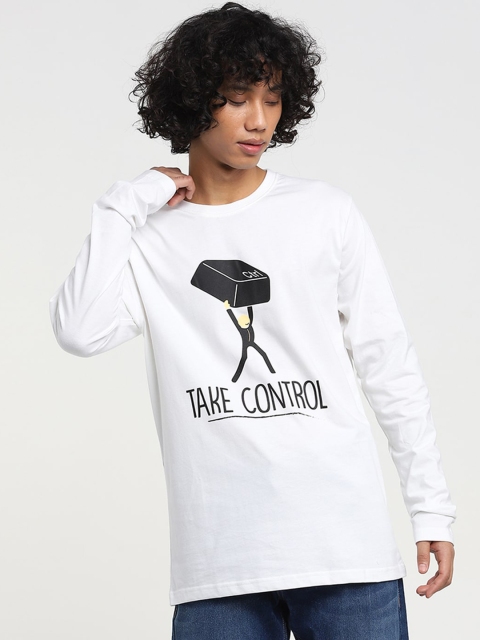 

Bewakoof Men White Typography Printed Pure Cotton T-shirt