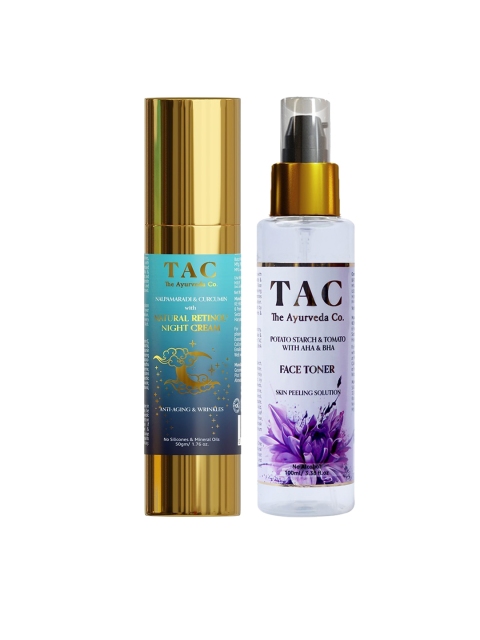 

TAC - The Ayurveda Co. Set of Natural Retinol Night Cream & Face Toner with AHA & BHA, White