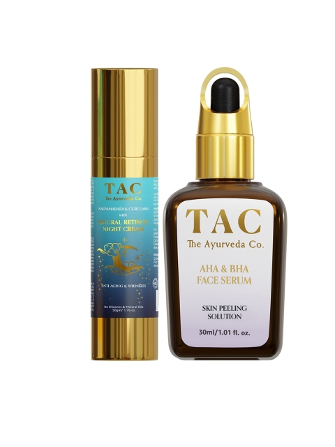 

TAC - The Ayurveda Co. Set of Natural Retinol Night Cream & AHA BHA Face Toner, White