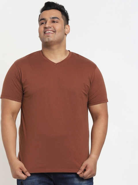 

Bewakoof Plus Men Brown V-Neck Pure Cotton T-shirt